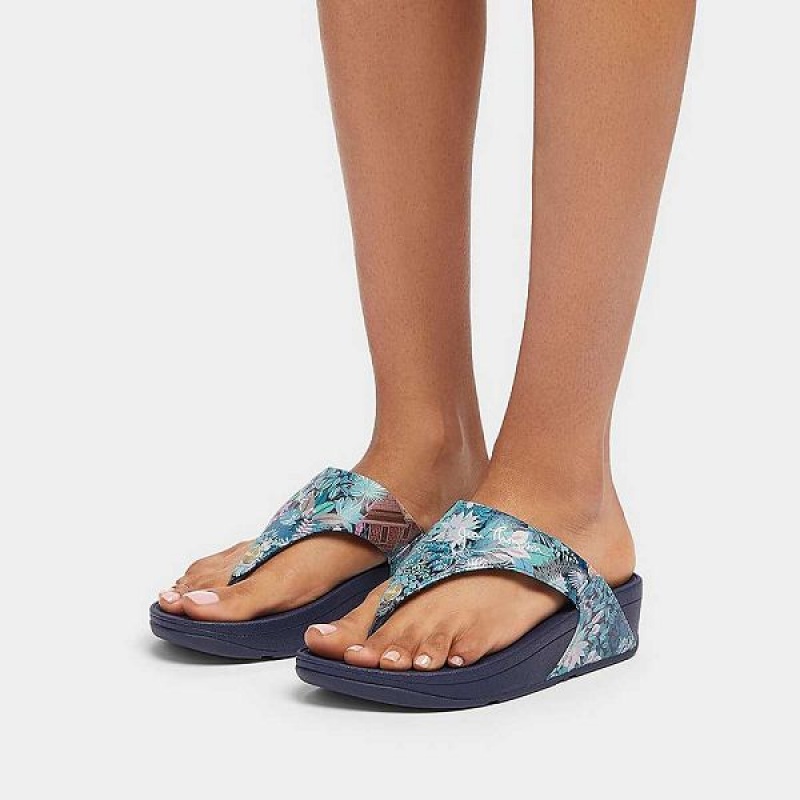 Women's FitFlop Lulu X Jim Thompson Limited Edition Leather Toe-Post Sandals Blue | 025UVKPJY