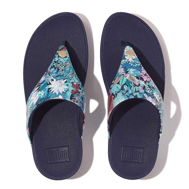 Women's FitFlop Lulu X Jim Thompson Limited Edition Leather Toe-Post Sandals Blue | 025UVKPJY