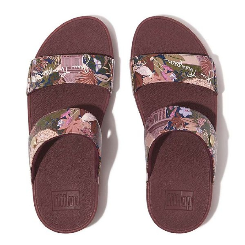 Women's FitFlop Lulu X Jim Thompson Limited Edition Leather Slides Brown | 071IHEOMF