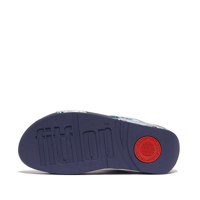 Women's FitFlop Lulu X Jim Thompson Limited Edition Leather Slides Blue | 357NYIEKS