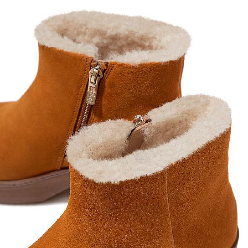 Women's FitFlop Pilar Shearling Lined Suede Ankle Boots Light Brown | 523SOFYUV