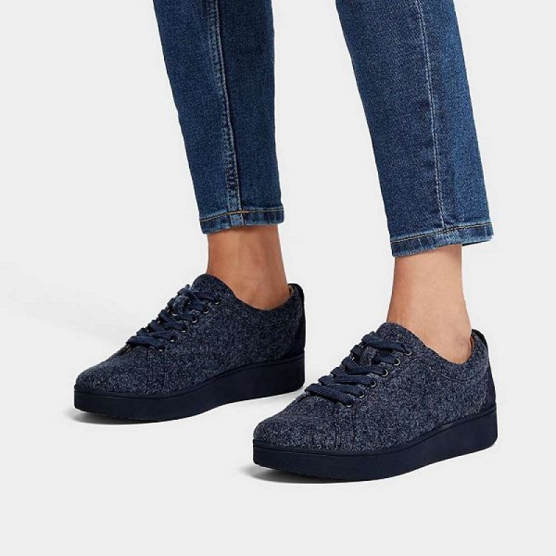 Women's FitFlop Rally E01 Merino Wool Mix Sneakers Navy | 805CYBLSH