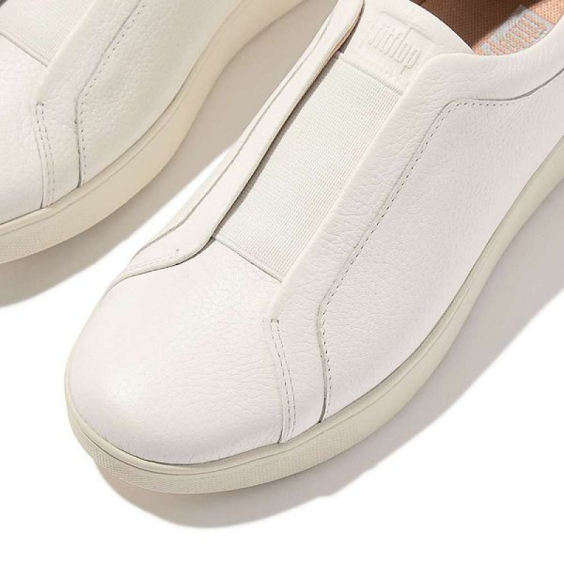 Women's FitFlop Rally Elastic Tumbled Leather Slip On Sneakers White | 437BWMNTH