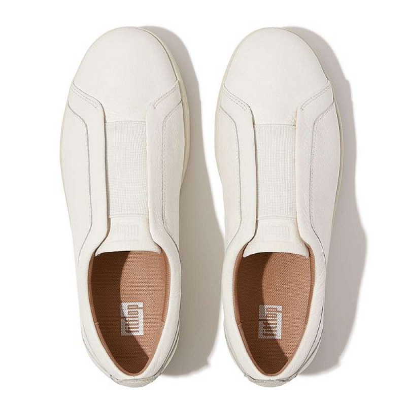 Women's FitFlop Rally Elastic Tumbled Leather Slip On Sneakers White | 437BWMNTH