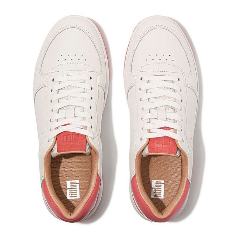 Women's FitFlop Rally Evo Leather Sneakers White / Coral | 587LMNBPX