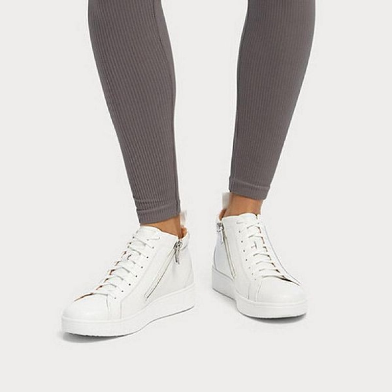 Women's FitFlop Rally Leather High Top Sneakers White | 314NTDGAP