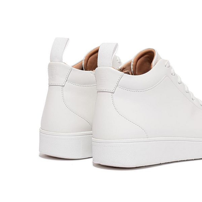 Women's FitFlop Rally Leather High Top Sneakers White | 314NTDGAP