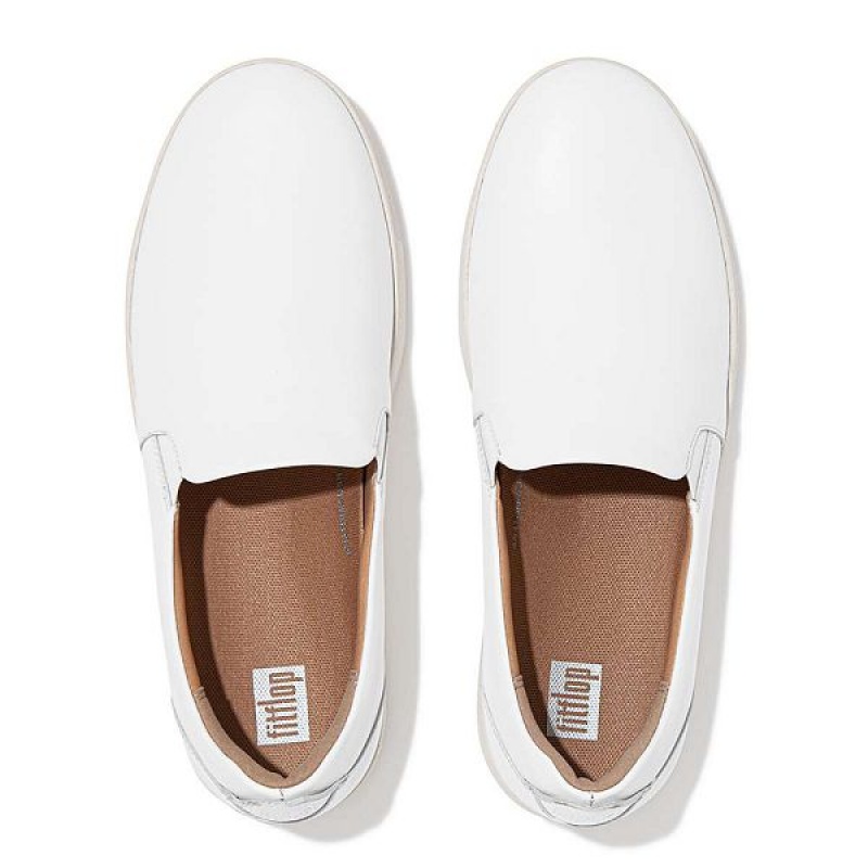 Women's FitFlop Rally Leather Slip On Skate Sneakers White | 824OMUIWY