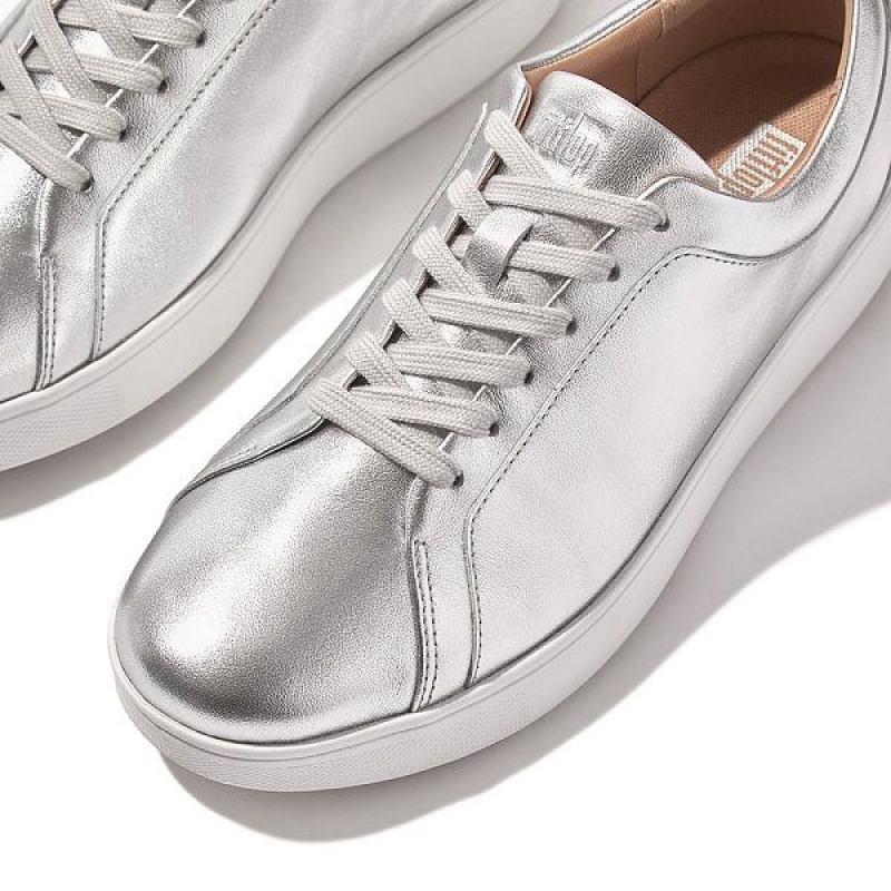 Women's FitFlop Rally Leather Sneakers Silver | 250XNDPCM