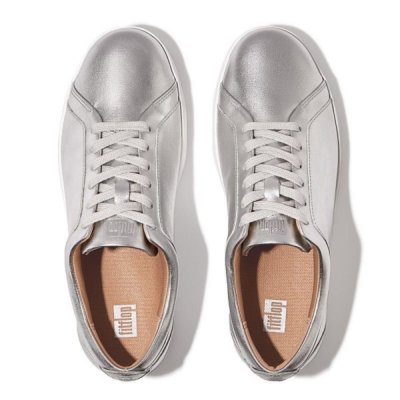 Women's FitFlop Rally Leather Sneakers Silver | 250XNDPCM