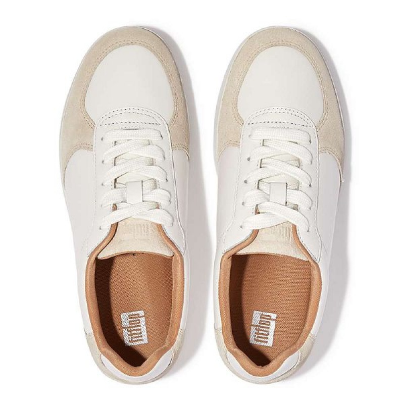 Women's FitFlop Rally Leather Suede Panel Sneakers White / Beige | 985UNLOKX