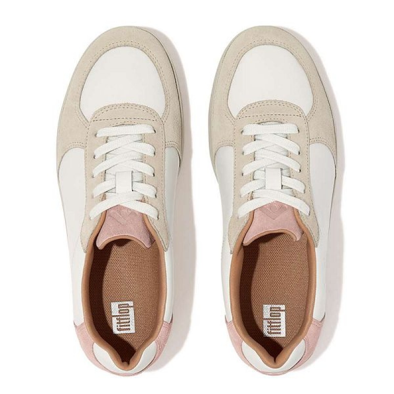 Women's FitFlop Rally Leather Suede Panel Sneakers White / Pink / Blue | 087ICEQYV