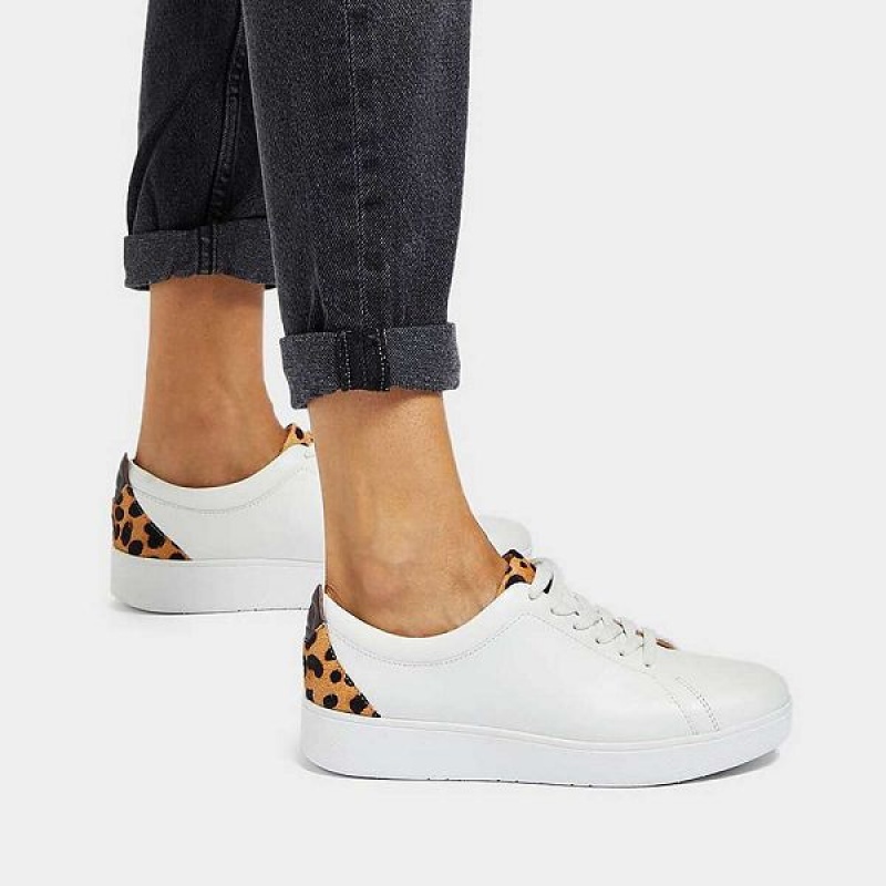 Women's FitFlop Rally Leopard Back Leather Sneakers White / Leopard | 489GTHXYB