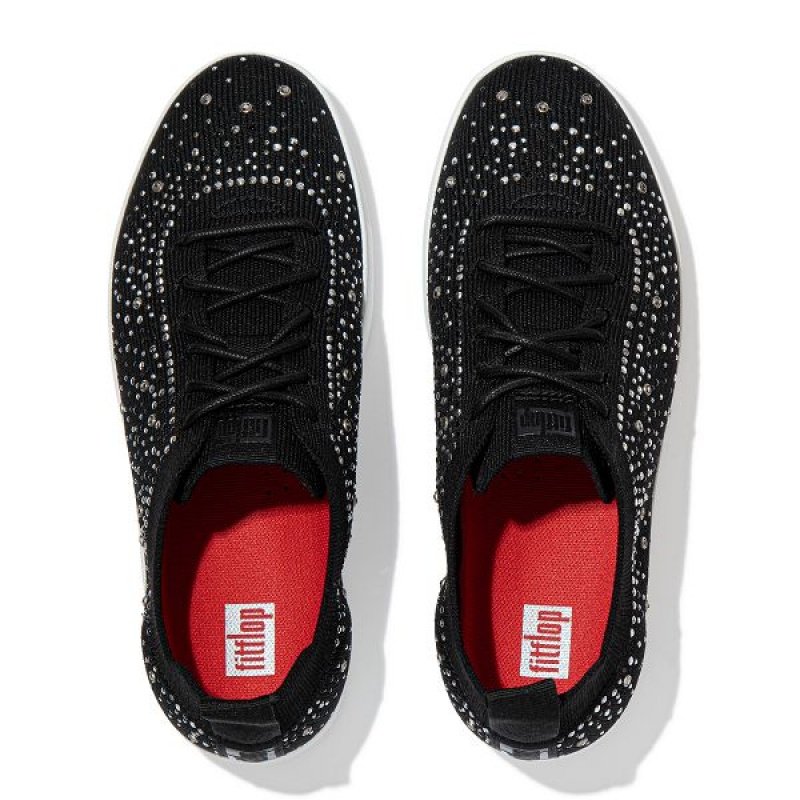 Women's FitFlop Rally Ombre Crystal Knit Sneakers Black | 794MBWZSA