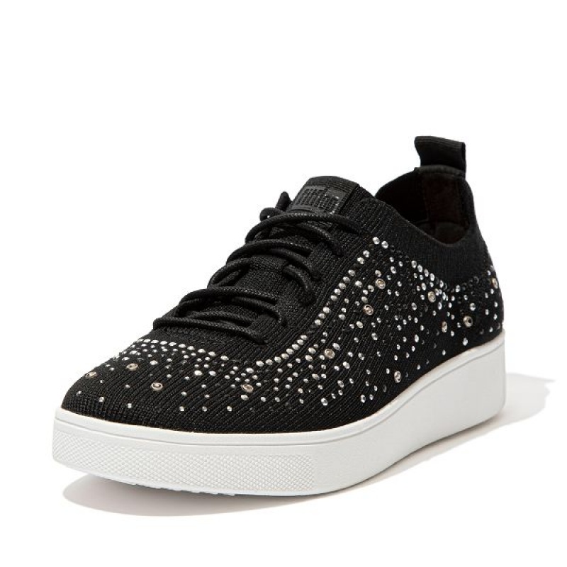 Women's FitFlop Rally Ombre Crystal Knit Sneakers Black | 794MBWZSA