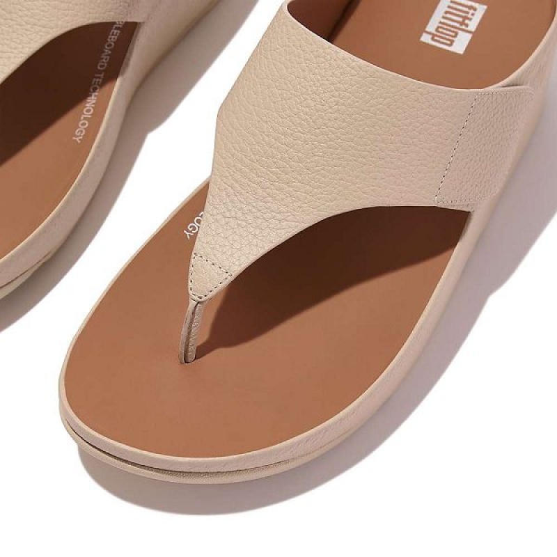 Women's FitFlop Shuv Adjustable Raw Edge Tumbled Leather Toe-Post Sandals Grey / Beige | 025SWFTYM