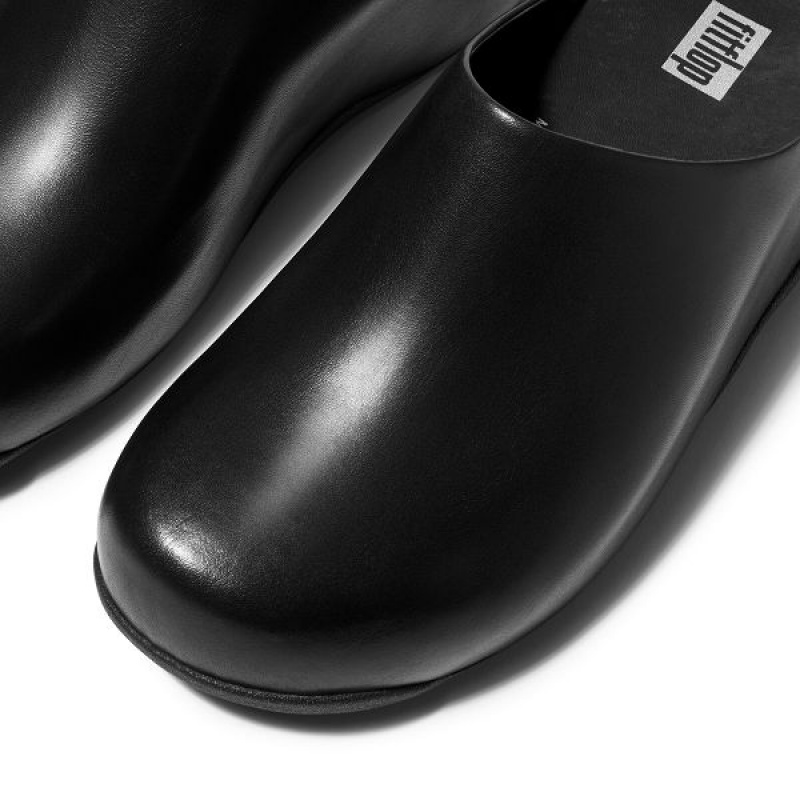 Women's FitFlop Shuv Leather Clogs Black | 348LTQUSD