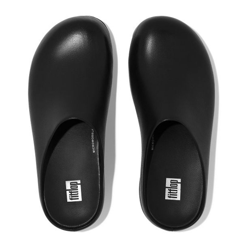 Women's FitFlop Shuv Leather Clogs Black | 348LTQUSD