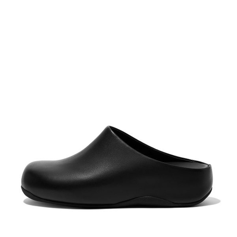 Women\'s FitFlop Shuv Leather Clogs Black | 348LTQUSD