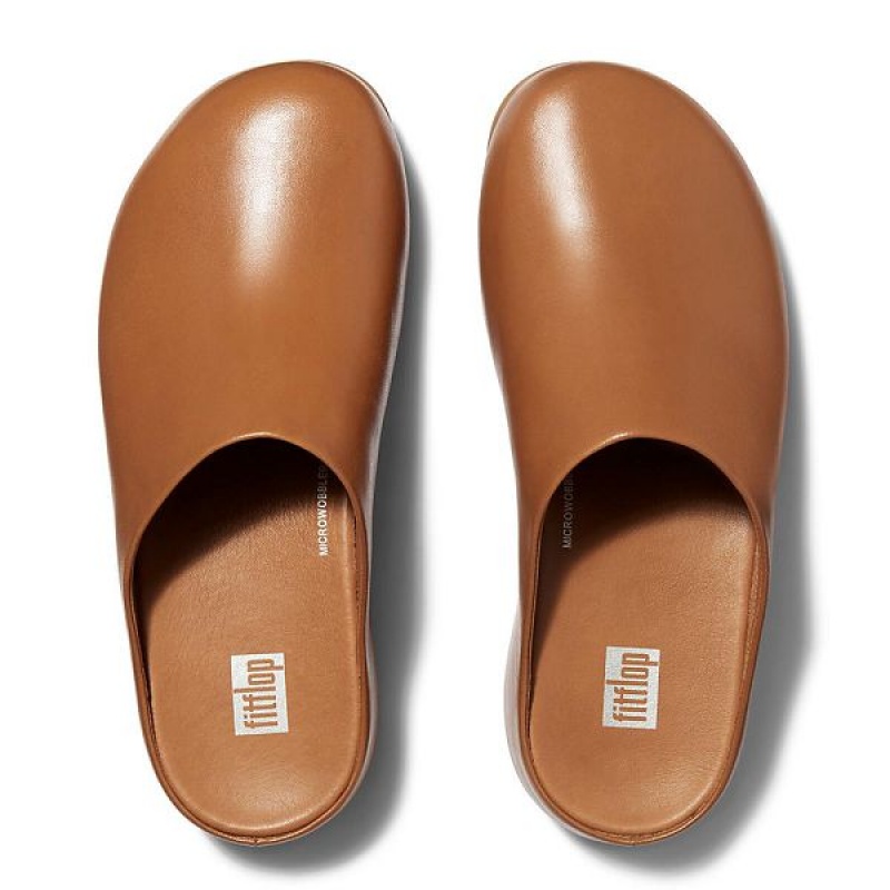 Women's FitFlop Shuv Leather Clogs Light Brown | 650RTLDUZ