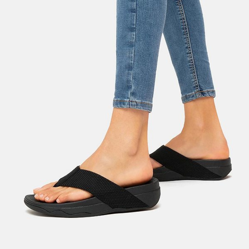 Women's FitFlop Surfa Toe-Post Sandals Black | 790ATNWFC