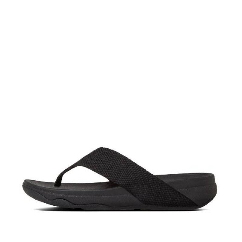 Women\'s FitFlop Surfa Toe-Post Sandals Black | 790ATNWFC