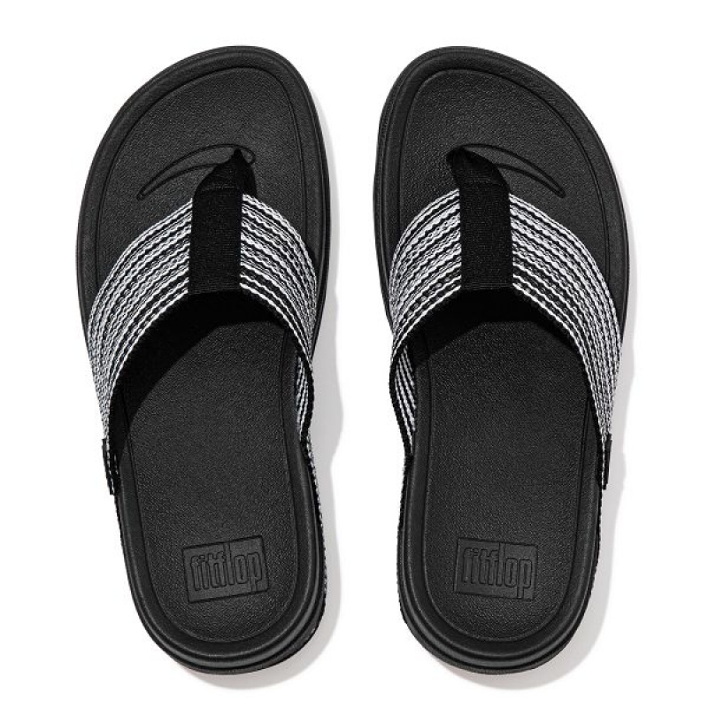 Women's FitFlop Surfa Toe-Post Sandals Black | 160WDHZXT