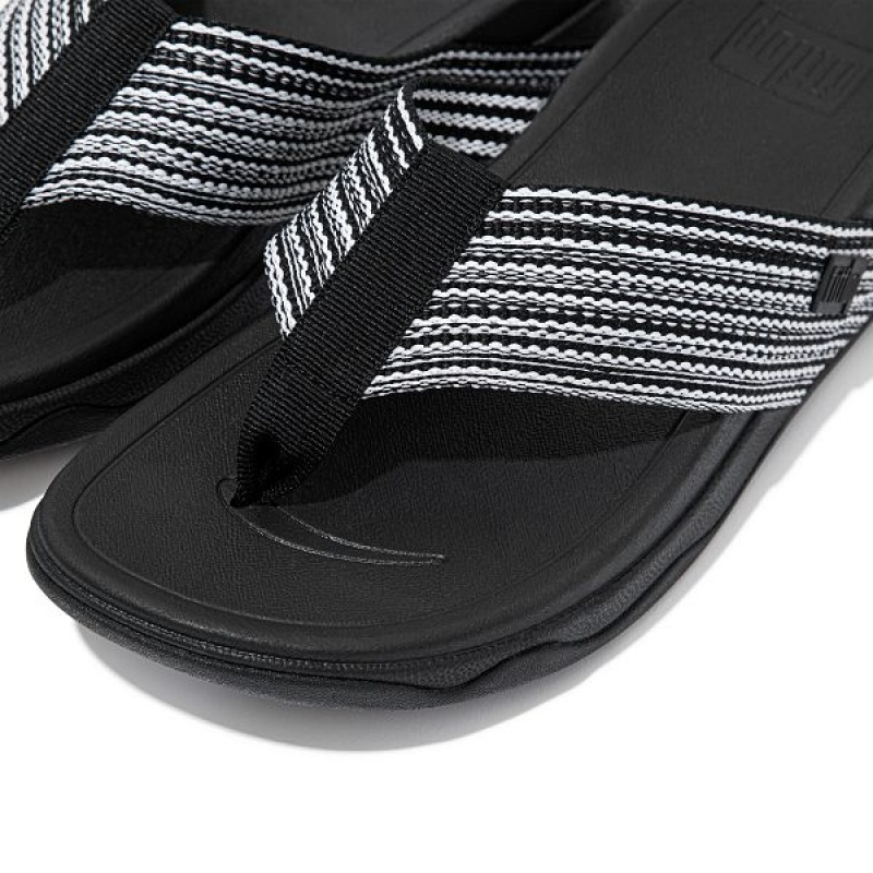 Women's FitFlop Surfa Toe-Post Sandals Black | 160WDHZXT