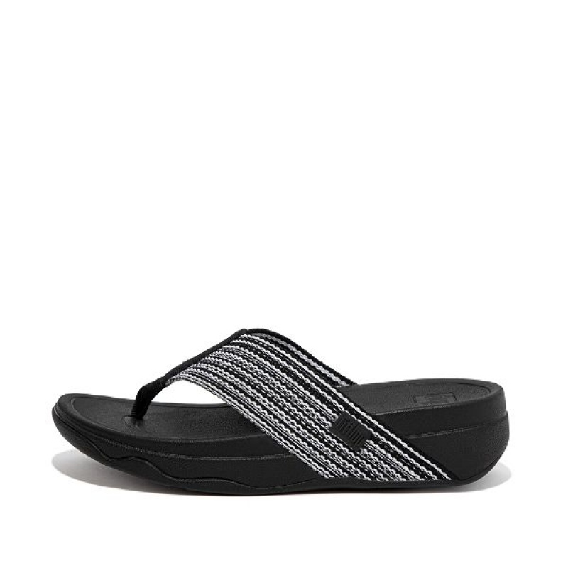 Women\'s FitFlop Surfa Toe-Post Sandals Black | 160WDHZXT