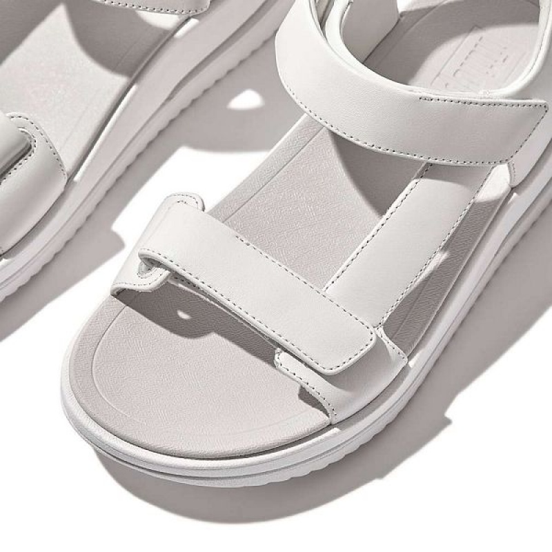 Women's FitFlop Surff Adjustable Leather Back-Strap Sandals White | 460SJOBNW