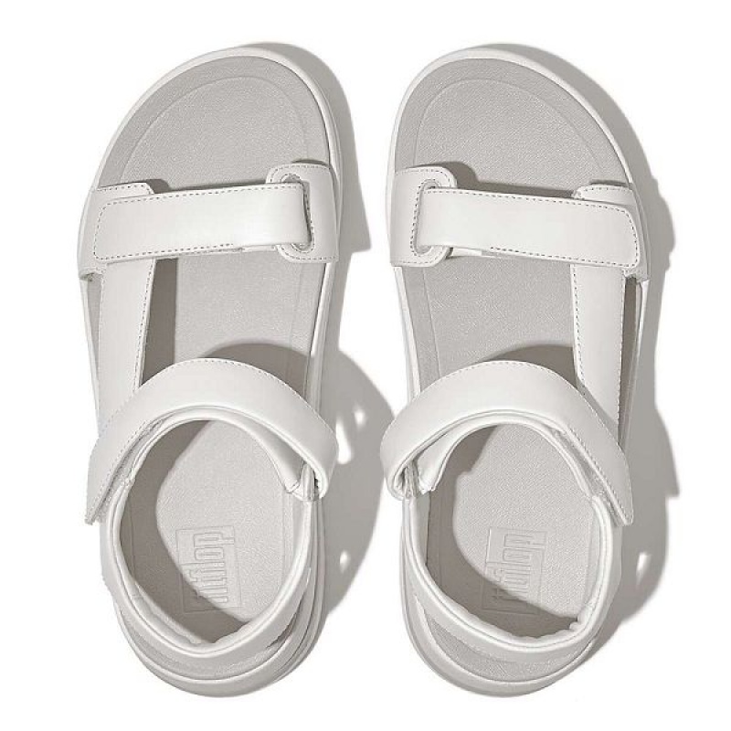 Women's FitFlop Surff Adjustable Leather Back-Strap Sandals White | 460SJOBNW