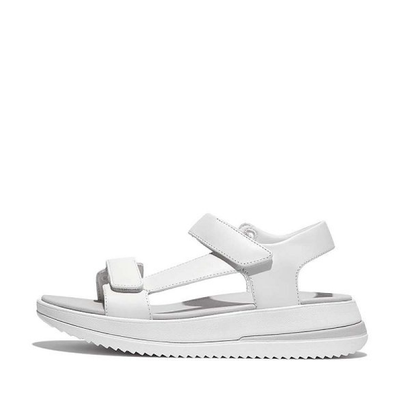 Women\'s FitFlop Surff Adjustable Leather Back-Strap Sandals White | 460SJOBNW