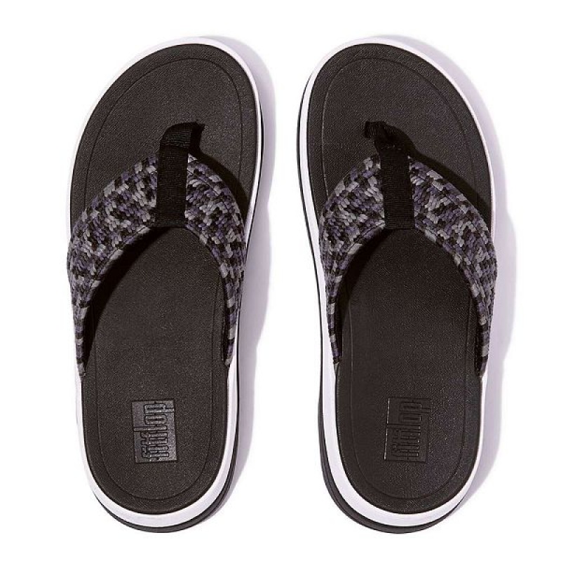 Women's FitFlop Surff Art Webbing Toe-Post Sandals Black | 641UQYVHF