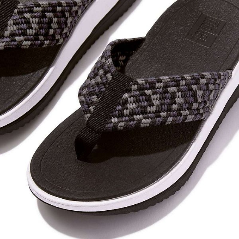 Women's FitFlop Surff Art Webbing Toe-Post Sandals Black | 641UQYVHF