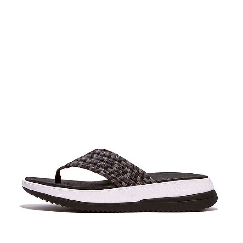 Women\'s FitFlop Surff Art Webbing Toe-Post Sandals Black | 641UQYVHF