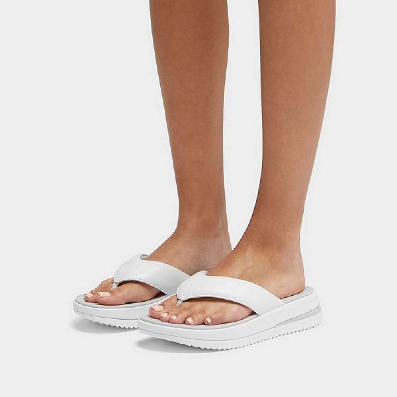 Women's FitFlop Surff Padded Leather Toe-Post Sandals White | 956AEZSJH