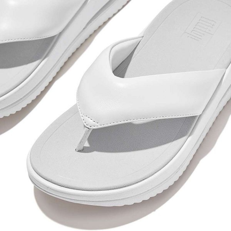 Women's FitFlop Surff Padded Leather Toe-Post Sandals White | 956AEZSJH