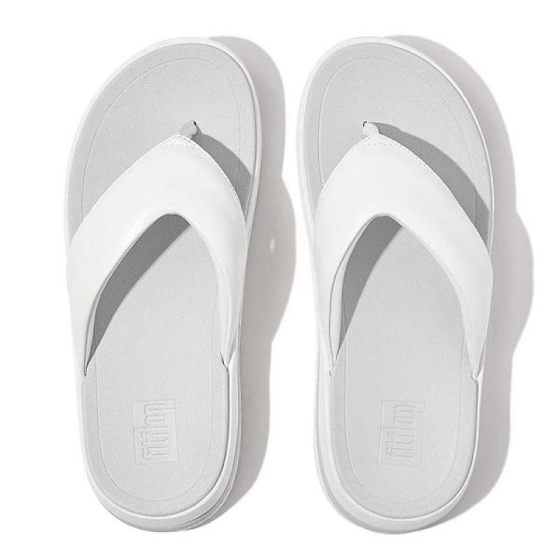 Women's FitFlop Surff Padded Leather Toe-Post Sandals White | 956AEZSJH