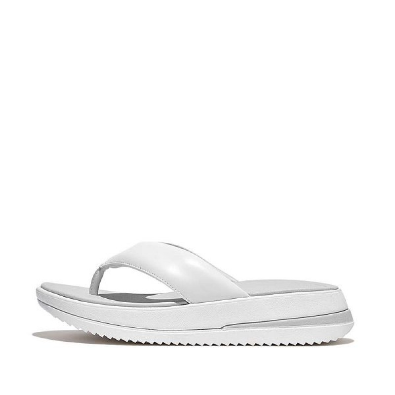 Women\'s FitFlop Surff Padded Leather Toe-Post Sandals White | 956AEZSJH