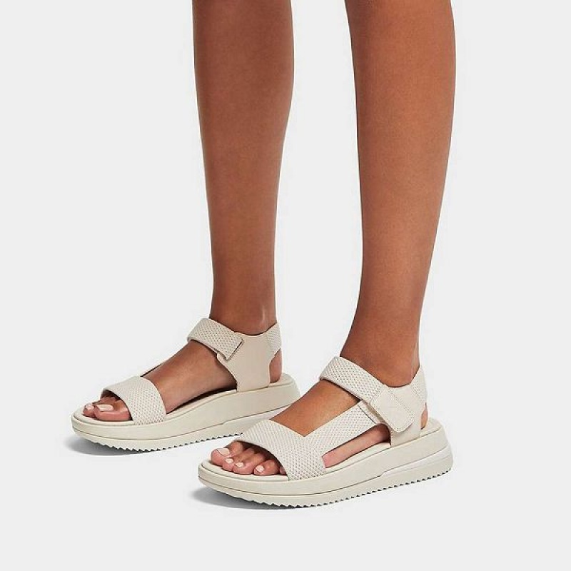 Women's FitFlop Surff Sports Webbing Leather Back-Strap Sandals Beige | 539VYMXQK