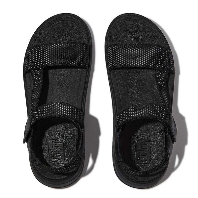 Women's FitFlop Surff Two Tone Sports Webbing Leather Back-Strap Sandals Black | 104JYMVBC