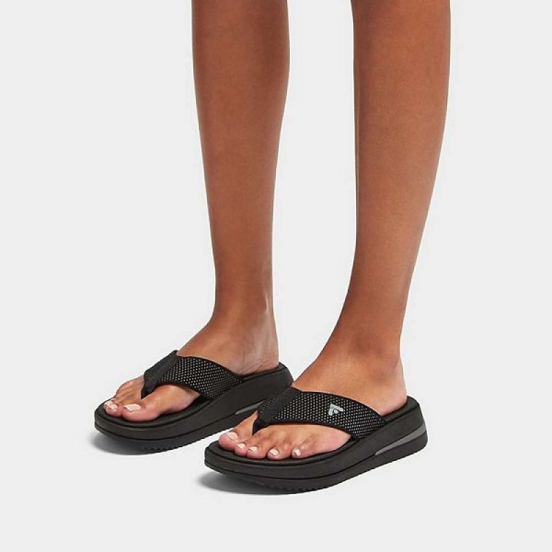 Women's FitFlop Surff Two Tone Sports Webbing Toe-Post Sandals Black | 862PRLMJC