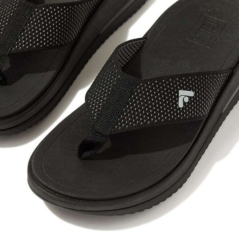 Women's FitFlop Surff Two Tone Sports Webbing Toe-Post Sandals Black | 862PRLMJC