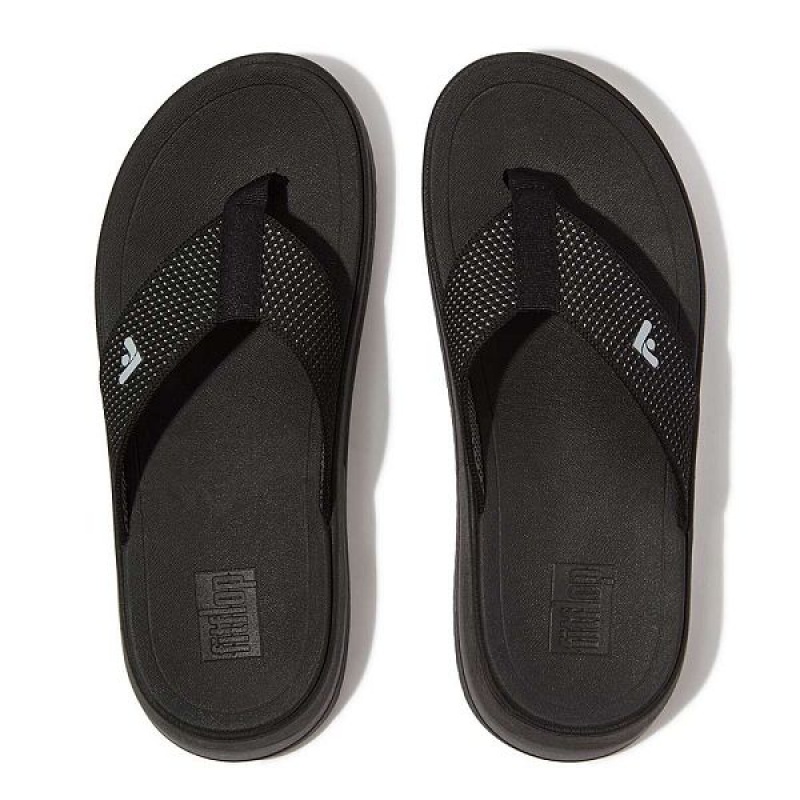 Women's FitFlop Surff Two Tone Sports Webbing Toe-Post Sandals Black | 862PRLMJC