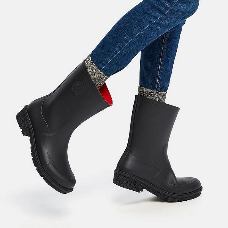 Women's FitFlop Wonderwelly Short Rain Boots Black | 408IRUZTY